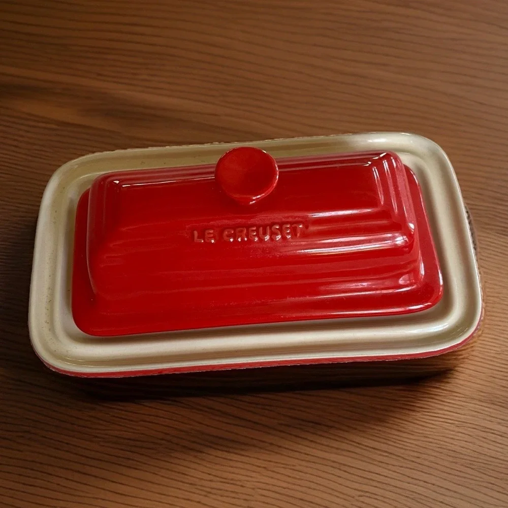 Le Creuset Cerise Red Stoneware Butter Dish with Lid 14-18 French Kitchen Decor